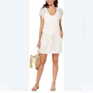 Calvin Klein White Crochet-Shoulder Swim Coverup